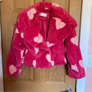 ASOS Luxe Hot Pink Heart Cropped Teddy Jacket